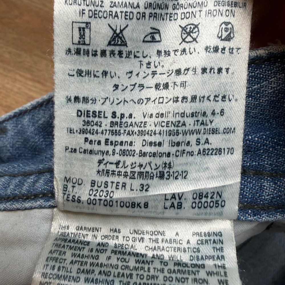 Diesel Buster Jeans Mens 30x32 Blue Light Wash Slim Tapered Distressed 0842N - Picture 8 of 14